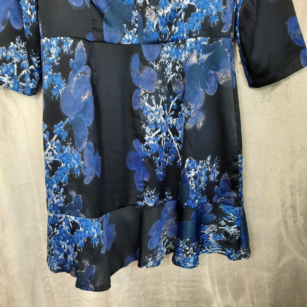 Banana Republic Dress Womens 10 Blue Watercolor Floral Ruffle Hem Career Office - Picture 7 of 15